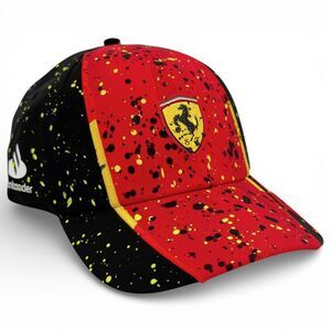 NEW Puma Ferrari Carlos Sainz #55 F1 Paint Splatter Snapback Hat 2023 Black/Red